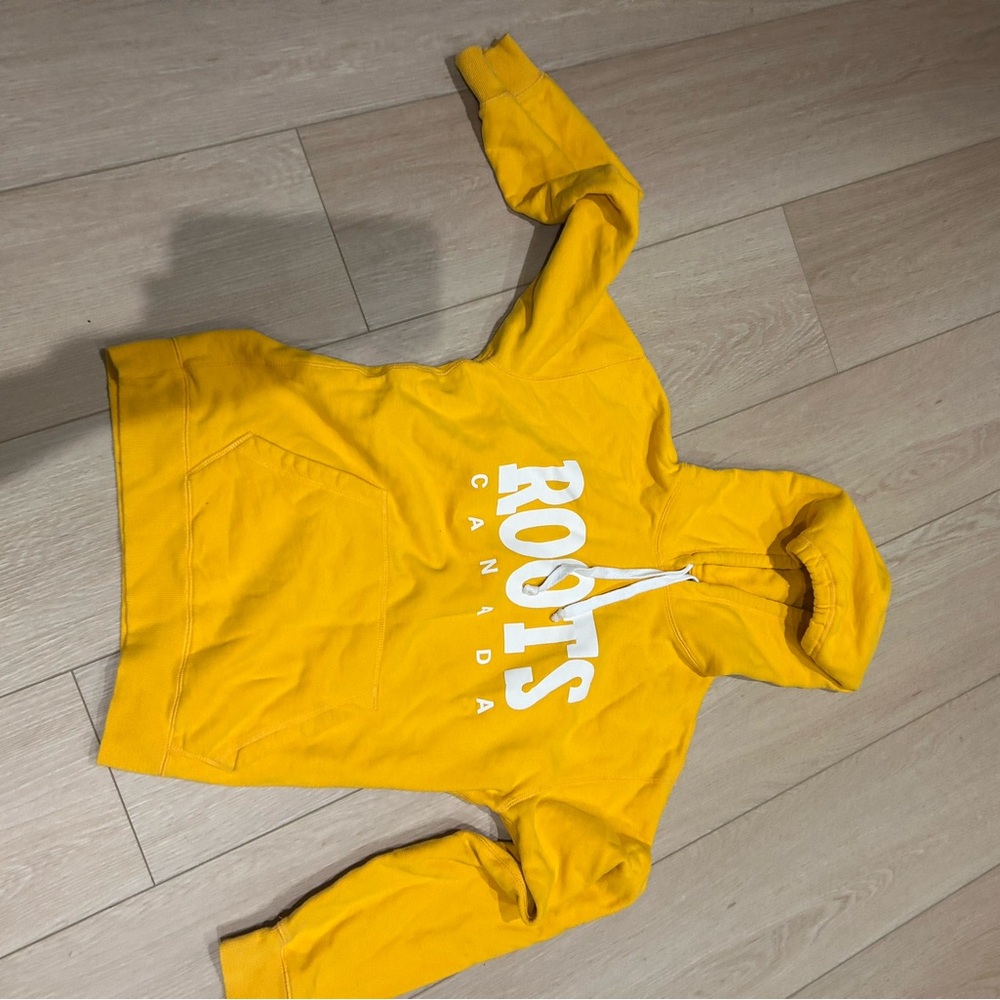 Roots Vibrant Yellow Hoodie with White Accents